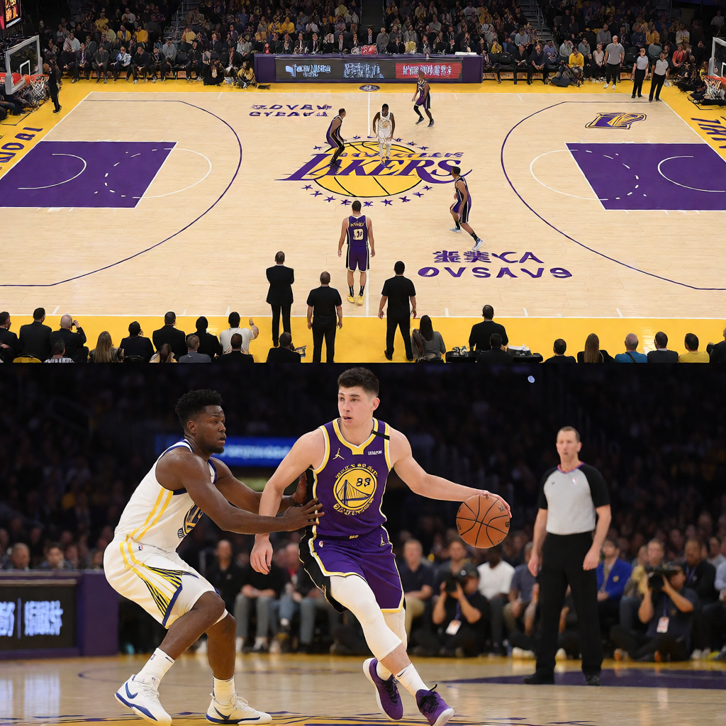 NBA常规赛洛杉矶湖人队对阵金州勇士队的比赛现场